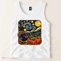 Thanksgiving Turkey Pumpkin Harvest Starry Night Art Tank Top thumb 2