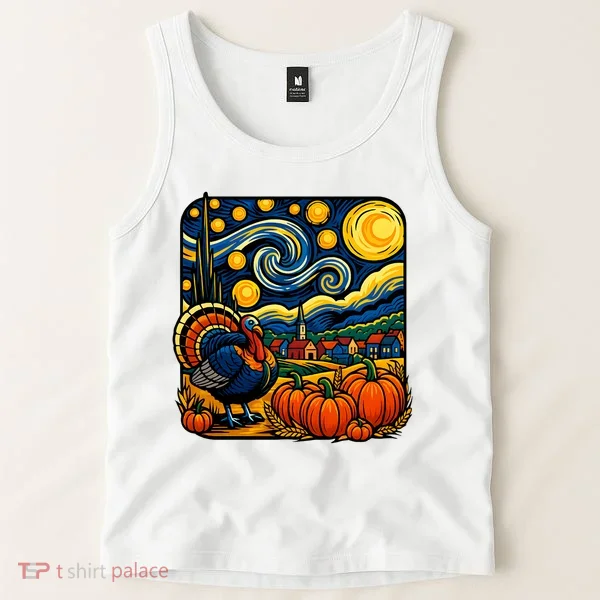 Thanksgiving Turkey Pumpkin Harvest Starry Night Art Tank Top