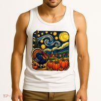 Thanksgiving Turkey Pumpkin Harvest Starry Night Art Tank Top thumb 3