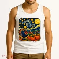 Thanksgiving Turkey Pumpkin Harvest Starry Night Art Tank Top thumb 3
