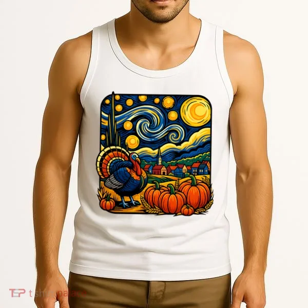 Thanksgiving Turkey Pumpkin Harvest Starry Night Art Tank Top