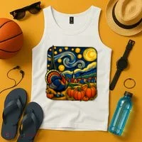 Thanksgiving Turkey Pumpkin Harvest Starry Night Art Tank Top thumb 4
