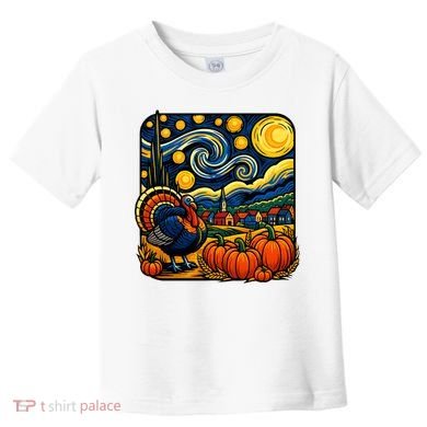 Thanksgiving Turkey Pumpkin Harvest Starry Night Art Toddler T-Shirt