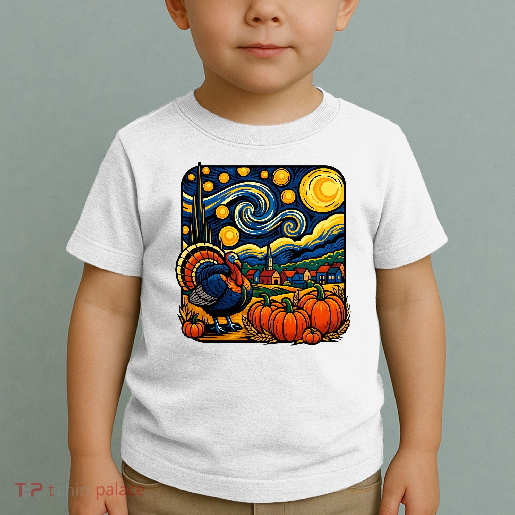 Thanksgiving Turkey Pumpkin Harvest Starry Night Art Toddler T-Shirt