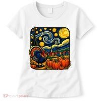 Thanksgiving Turkey Pumpkin Harvest Starry Night Art Women's T-Shirt thumb 0