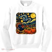 Thanksgiving Turkey Pumpkin Harvest Starry Night Art Kids Sweatshirt thumb 0