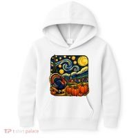 Thanksgiving Turkey Pumpkin Harvest Starry Night Art Kids Hoodie thumb 0