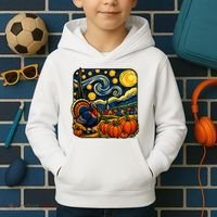 Thanksgiving Turkey Pumpkin Harvest Starry Night Art Kids Hoodie thumb 2