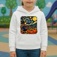 Thanksgiving Turkey Pumpkin Harvest Starry Night Art Kids Hoodie thumb 3
