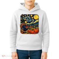 Thanksgiving Turkey Pumpkin Harvest Starry Night Art Kids Hoodie thumb 4