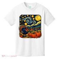 Thanksgiving Turkey Pumpkin Harvest Starry Night Art Kids T-Shirt thumb 0
