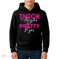 Thick Thighs & Pretty Eyes Workout Fitness Kids Hoodie thumb 4