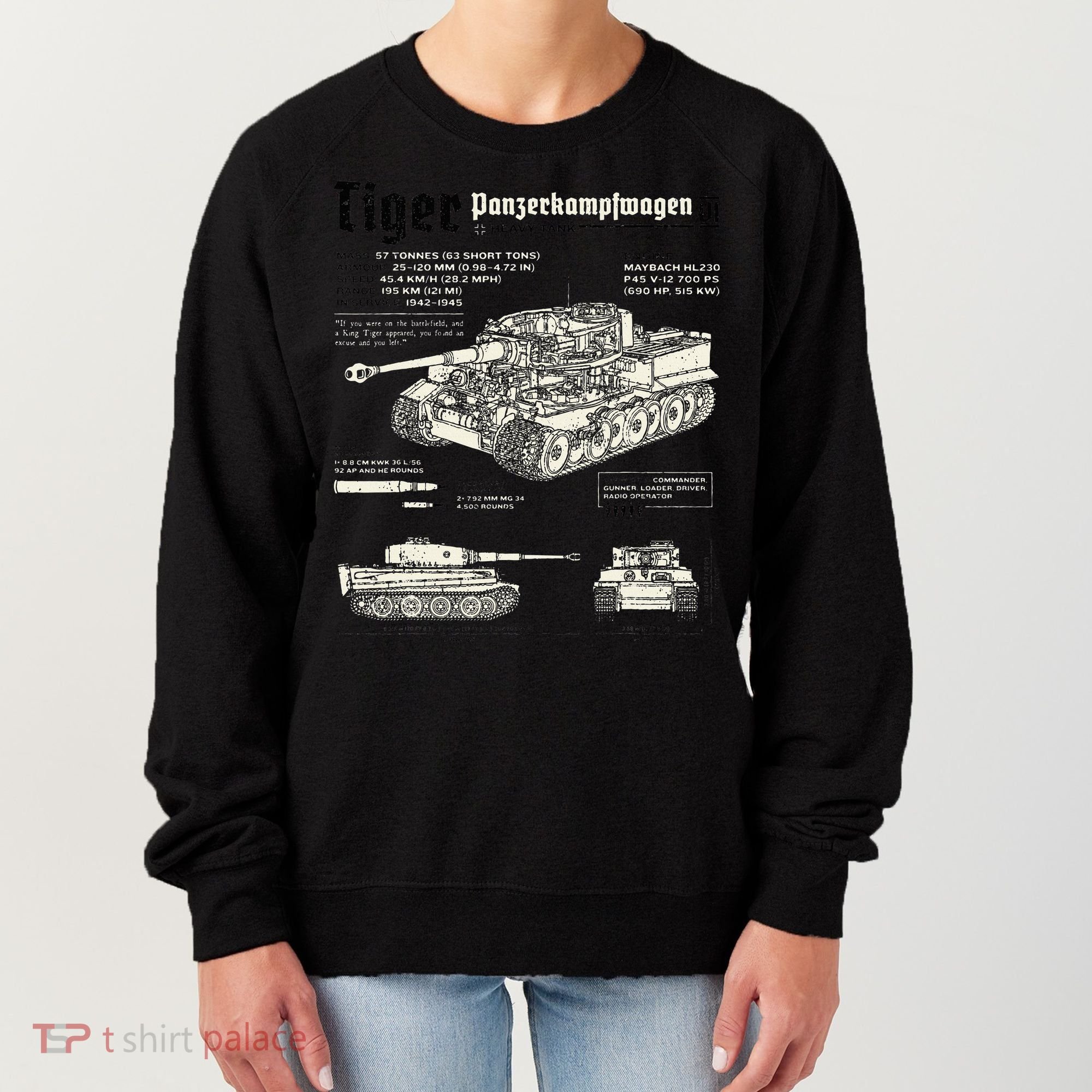 Tiger Tank Panzer World War 2 Blueprint Women's Sweatshirt