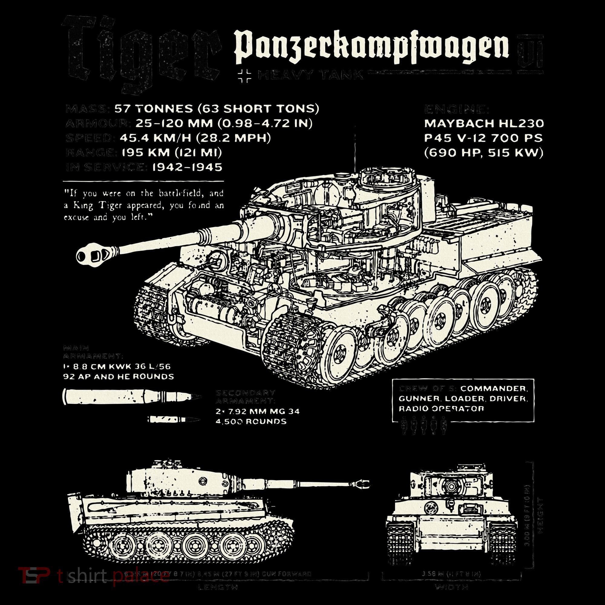 Tiger Tank Panzer World War 2 Blueprint Women's Tank Top
