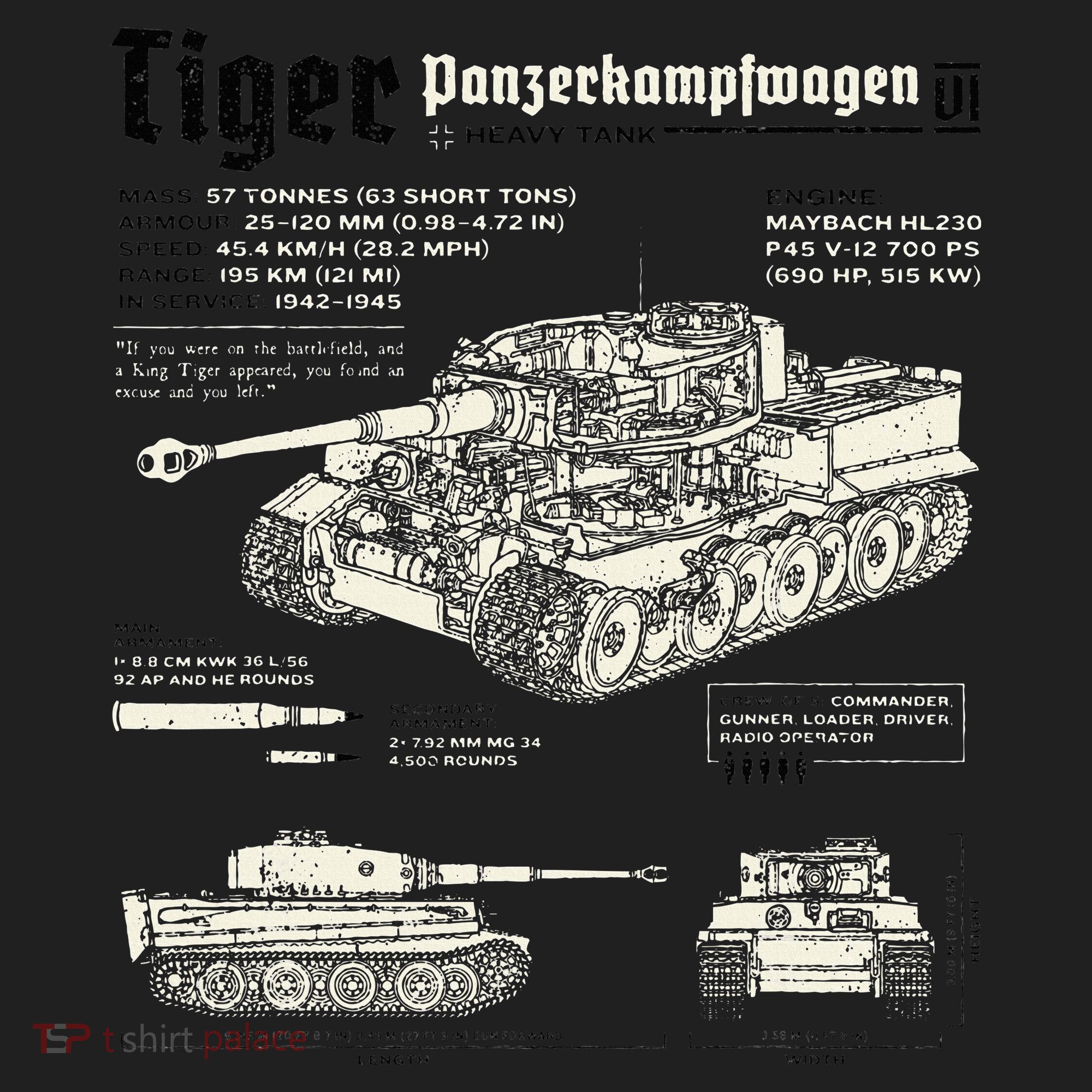 Tiger Tank Panzer World War 2 Blueprint Hat