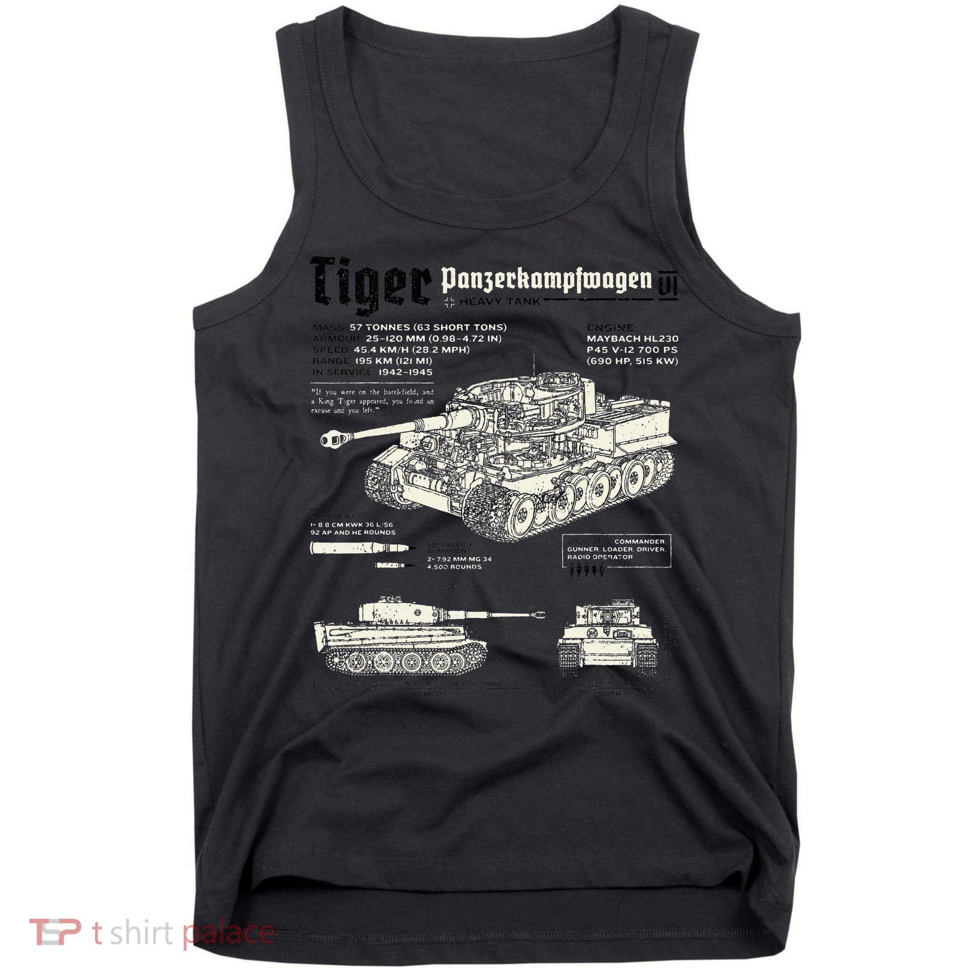 Tiger Tank Panzer World War 2 Blueprint Tank Top