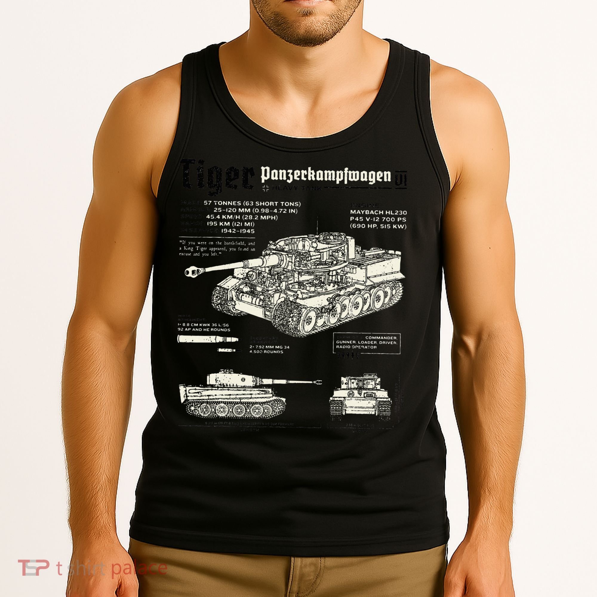 Tiger Tank Panzer World War 2 Blueprint Tank Top