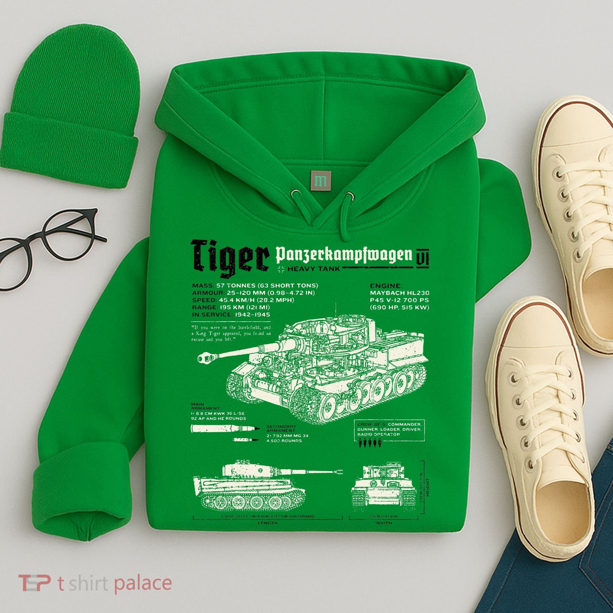 Tiger Tank Panzer World War 2 Blueprint Hoodie