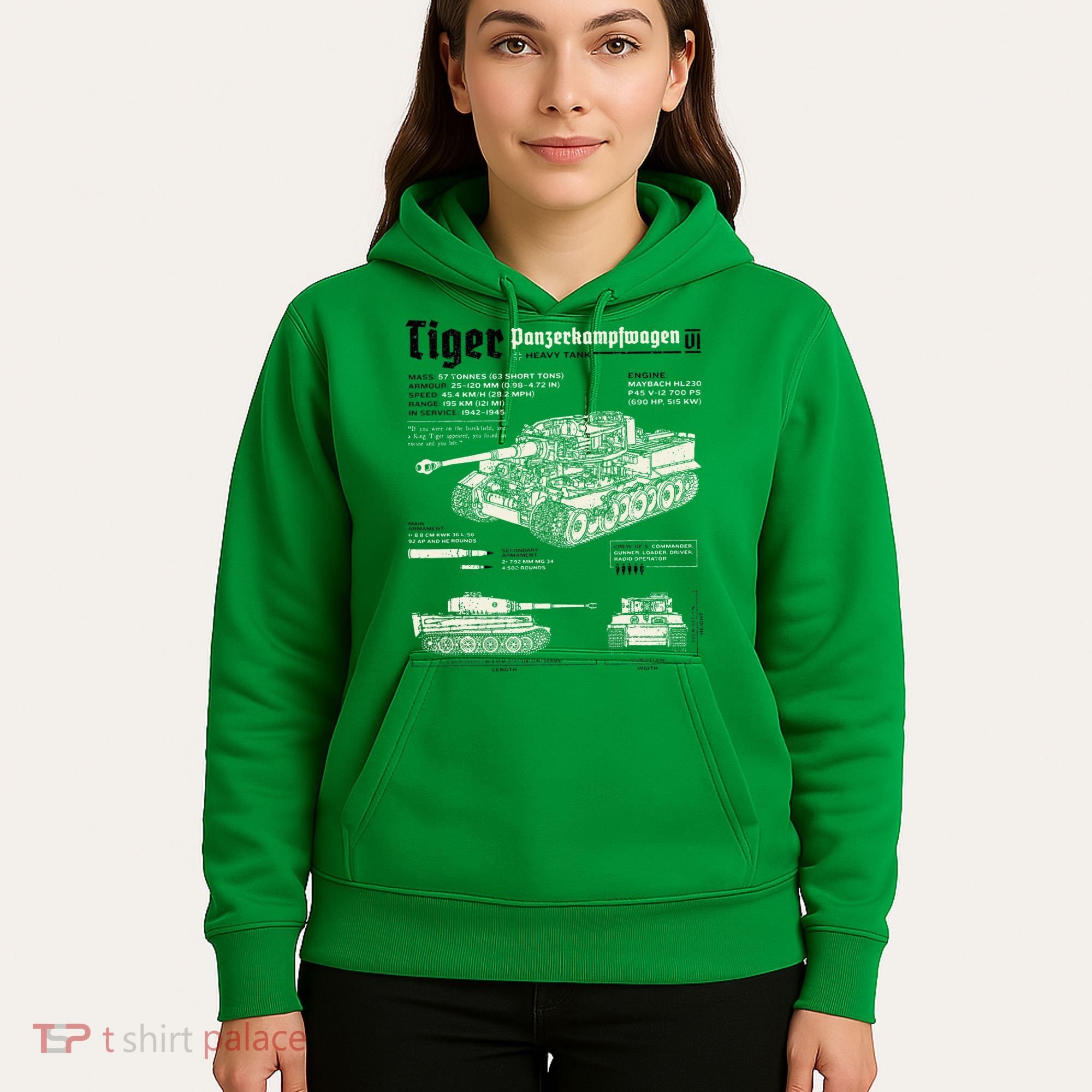 Tiger Tank Panzer World War 2 Blueprint Hoodie