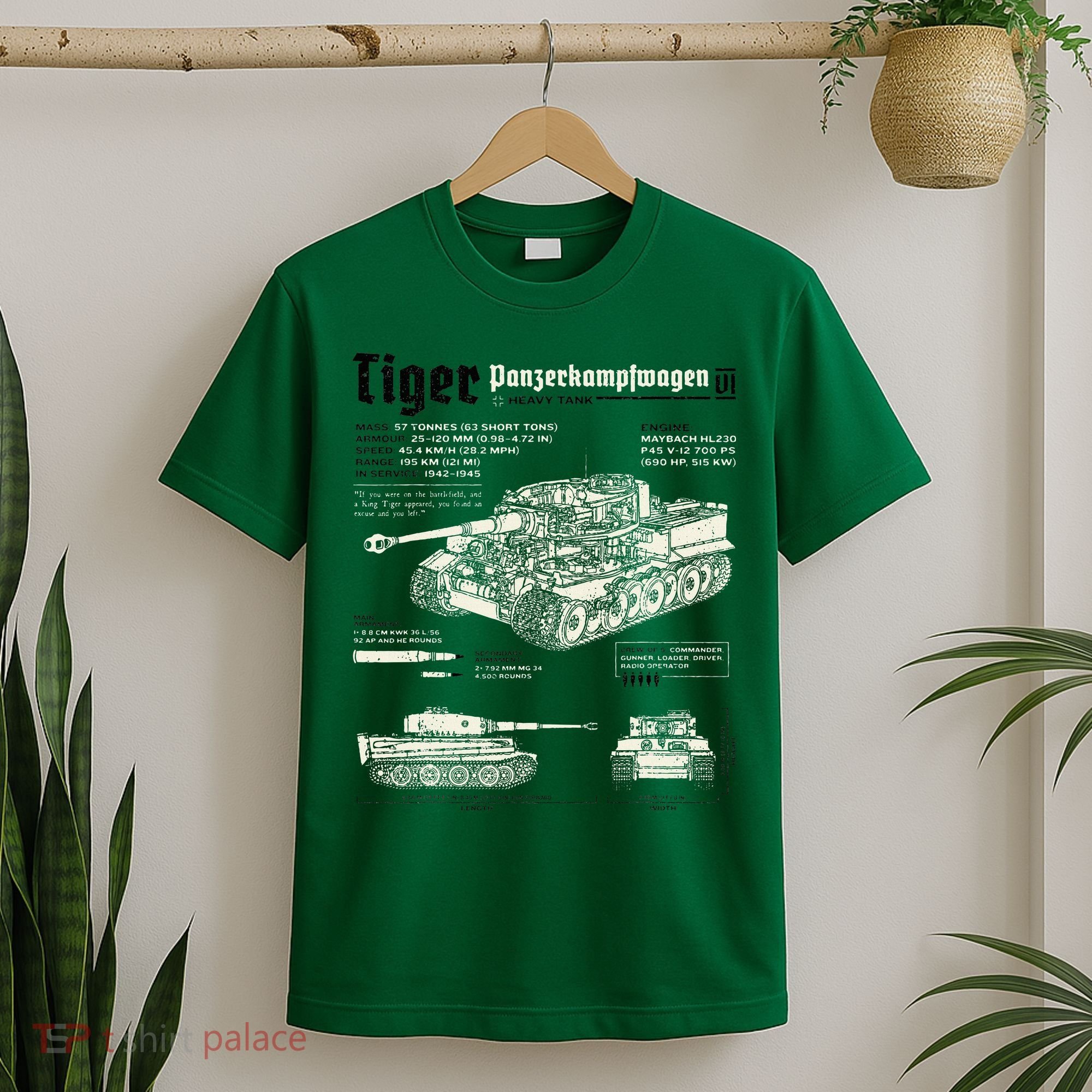 Tiger Tank Panzer World War 2 Blueprint T-Shirt