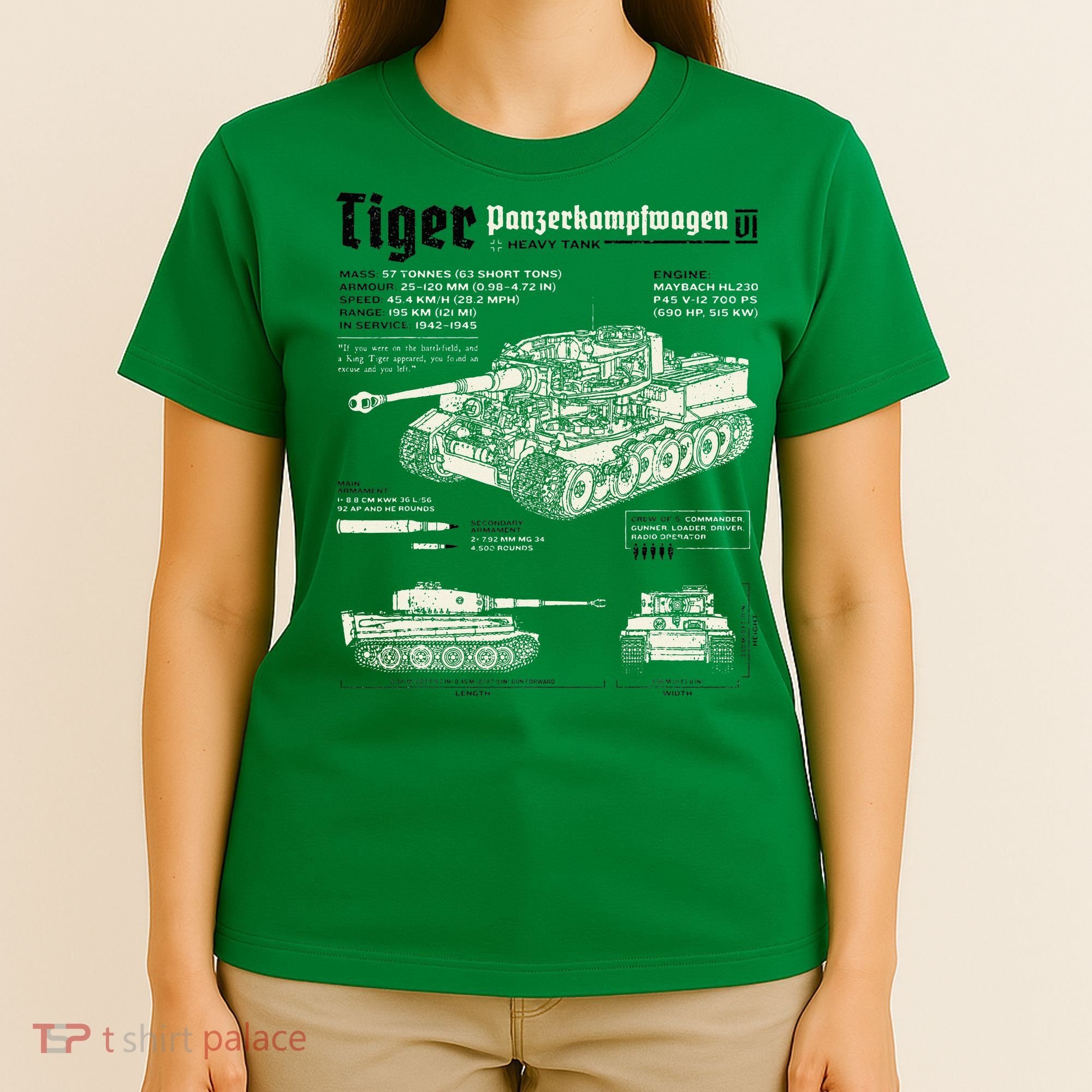 Tiger Tank Panzer World War 2 Blueprint T-Shirt