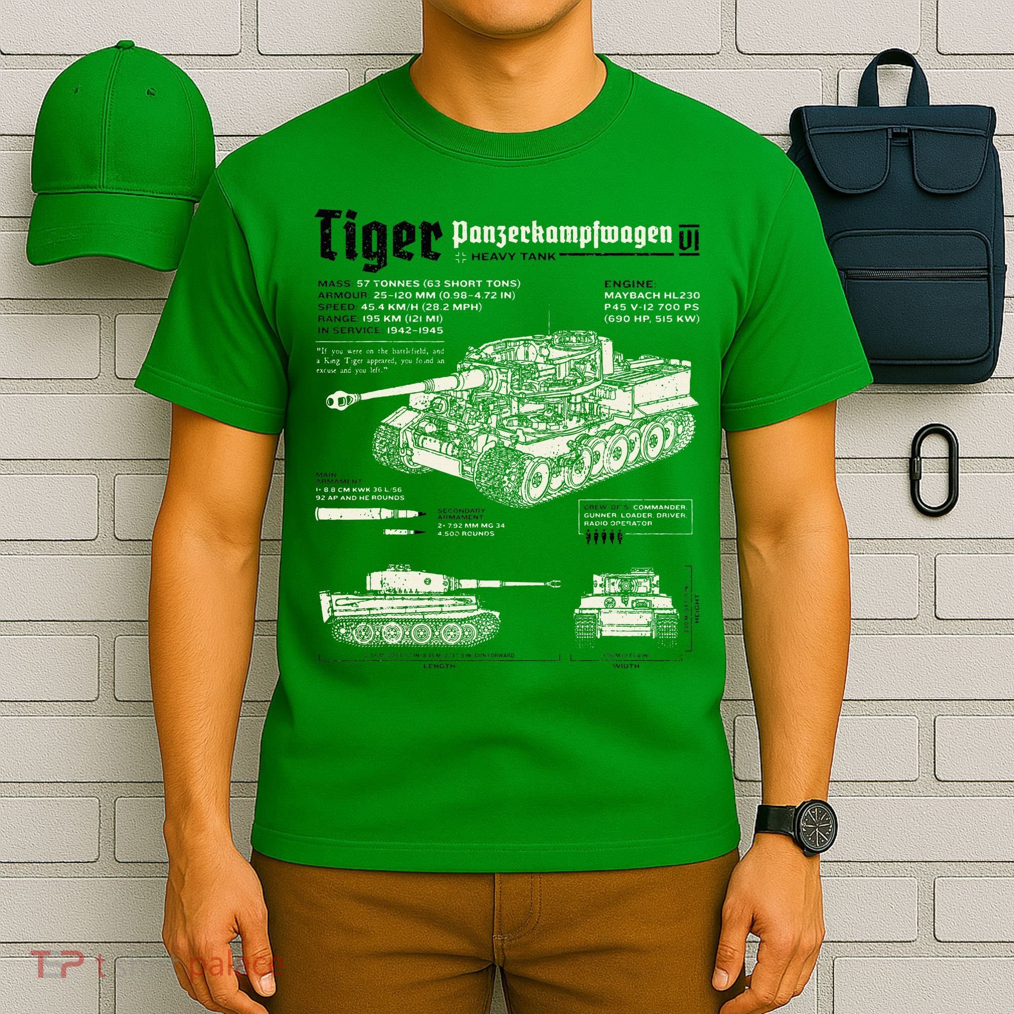 Tiger Tank Panzer World War 2 Blueprint T-Shirt