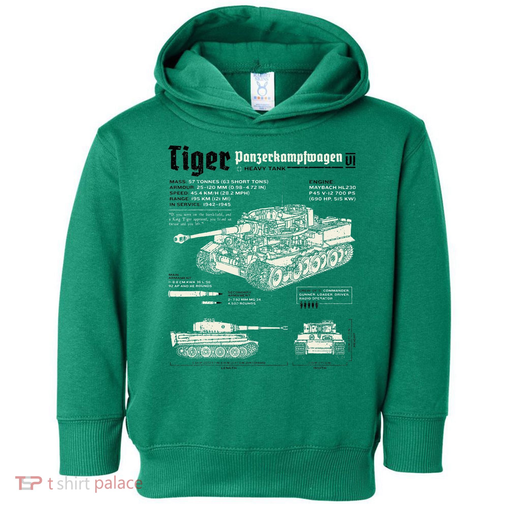 Tiger Tank Panzer World War 2 Blueprint Toddler Hoodie