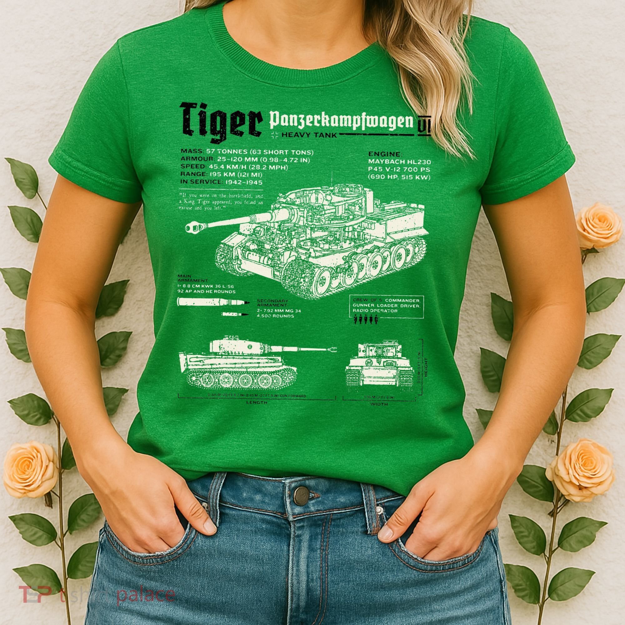Tiger Tank Panzer World War 2 Blueprint Women's T-Shirt