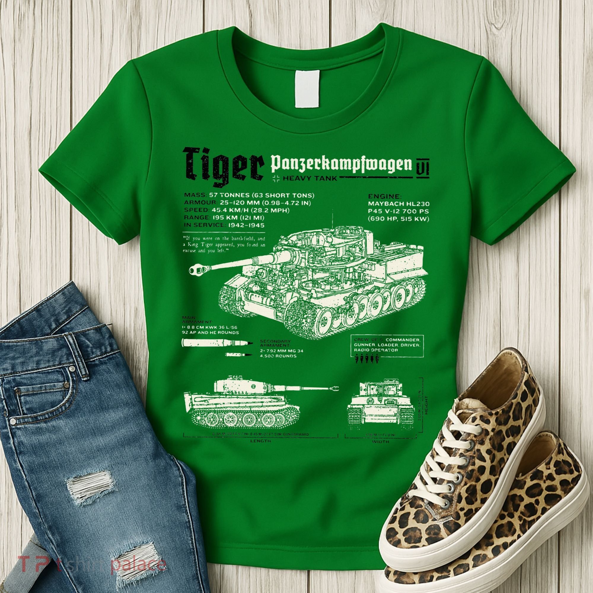 Tiger Tank Panzer World War 2 Blueprint Women's T-Shirt