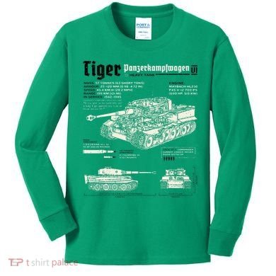 Tiger Tank Panzer World War 2 Blueprint Kids Long Sleeve Shirt