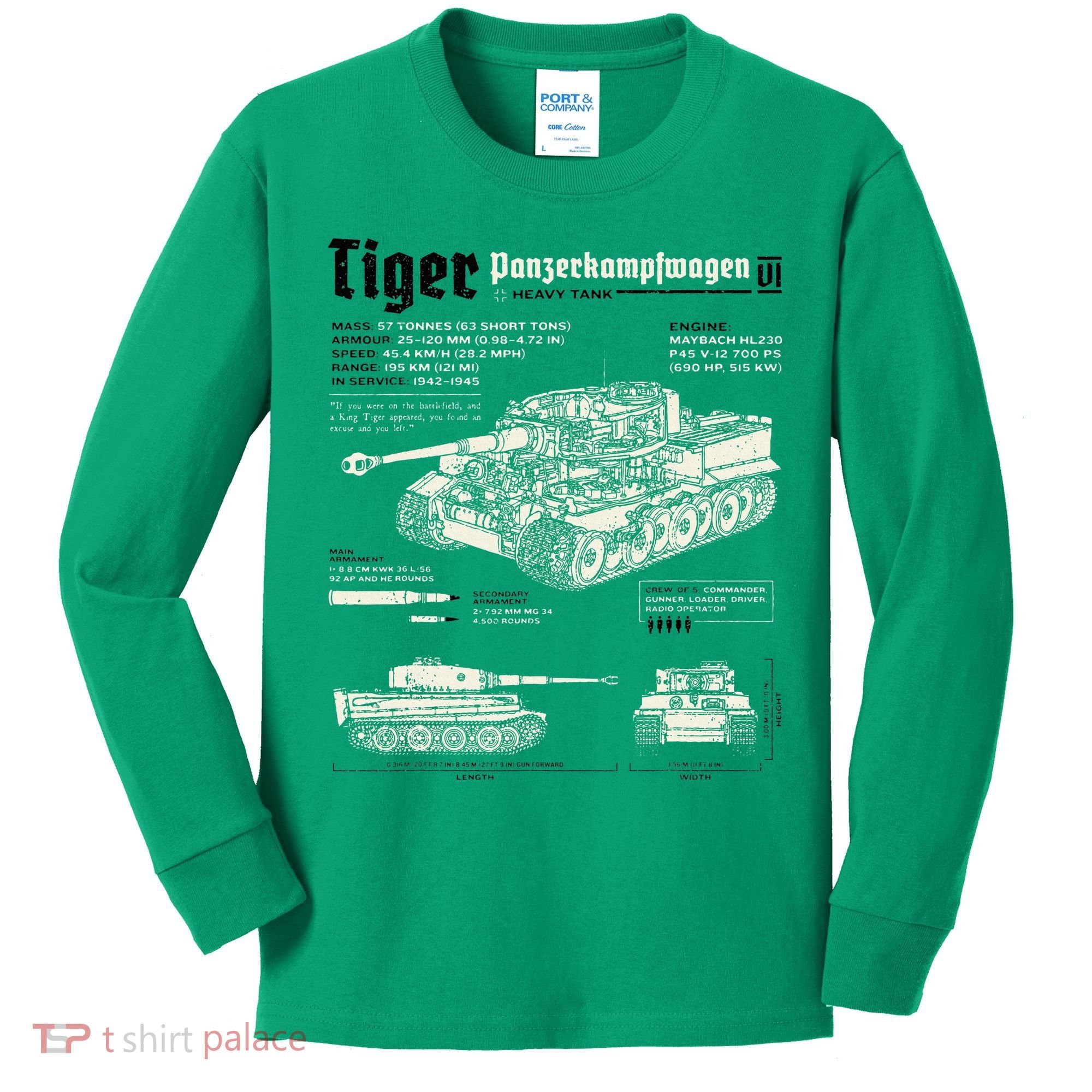 Tiger Tank Panzer World War 2 Blueprint Kids Long Sleeve Shirt