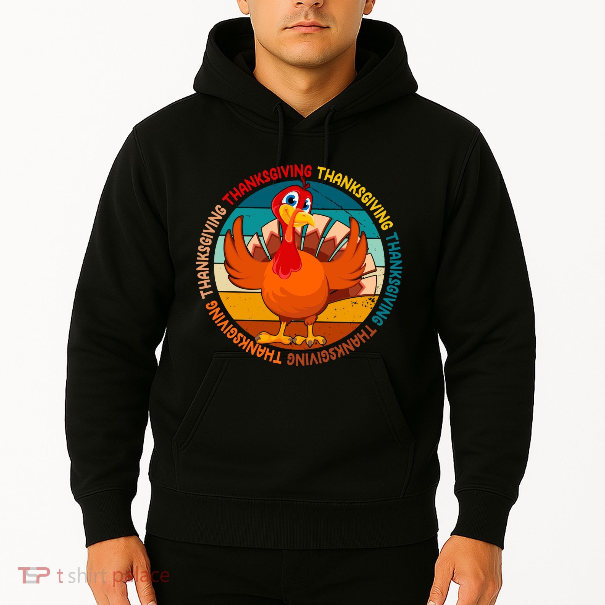 Thanksgiving Turkey Retro Sunset Holiday Hoodie
