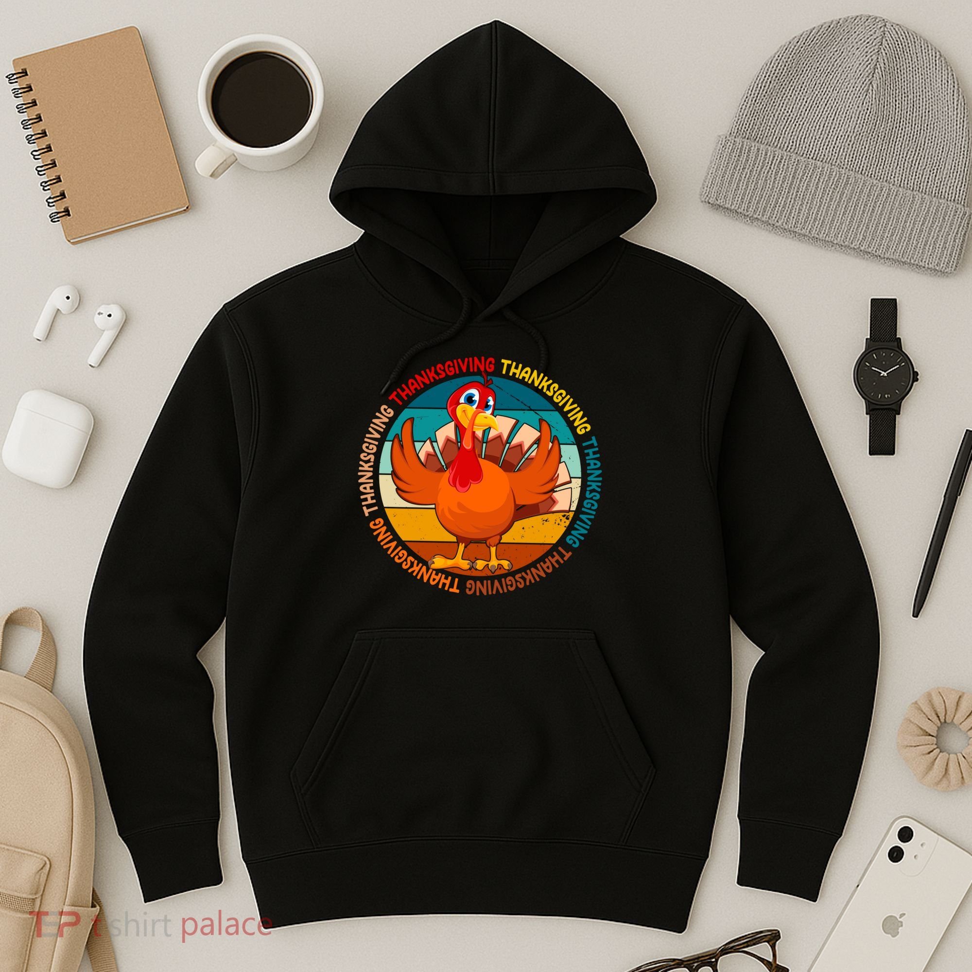 Thanksgiving Turkey Retro Sunset Holiday Hoodie