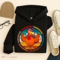 Thanksgiving Turkey Retro Sunset Holiday Hoodie thumb 4