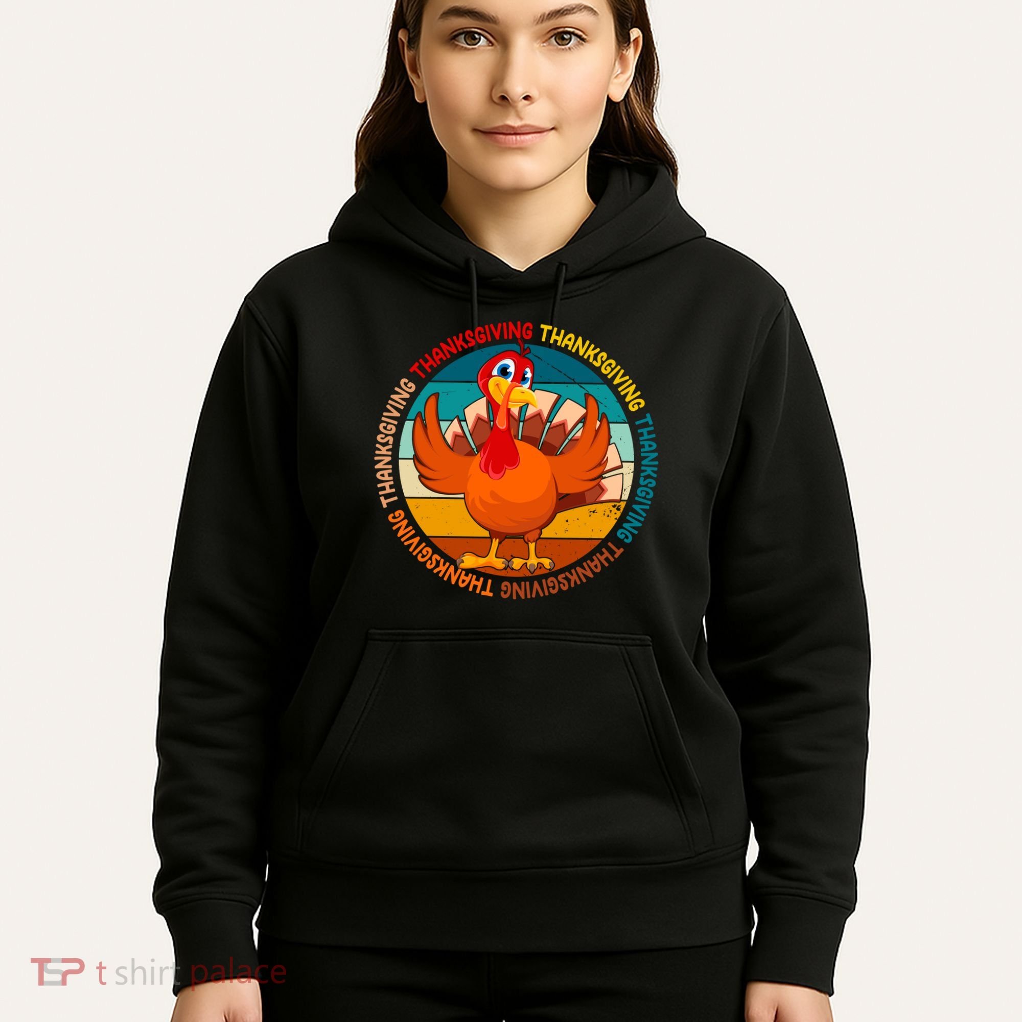 Thanksgiving Turkey Retro Sunset Holiday Hoodie