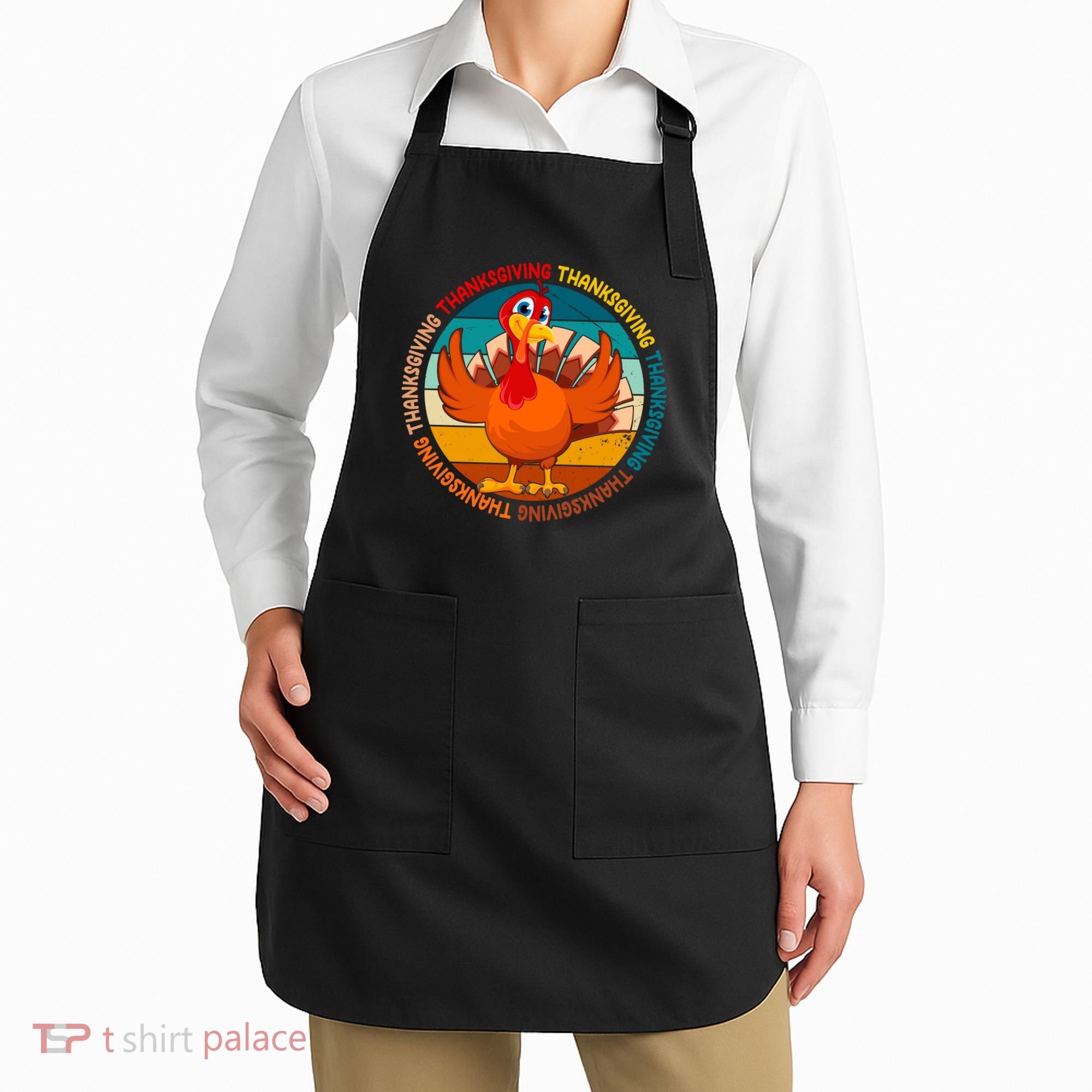 Thanksgiving Turkey Retro Sunset Holiday Apron