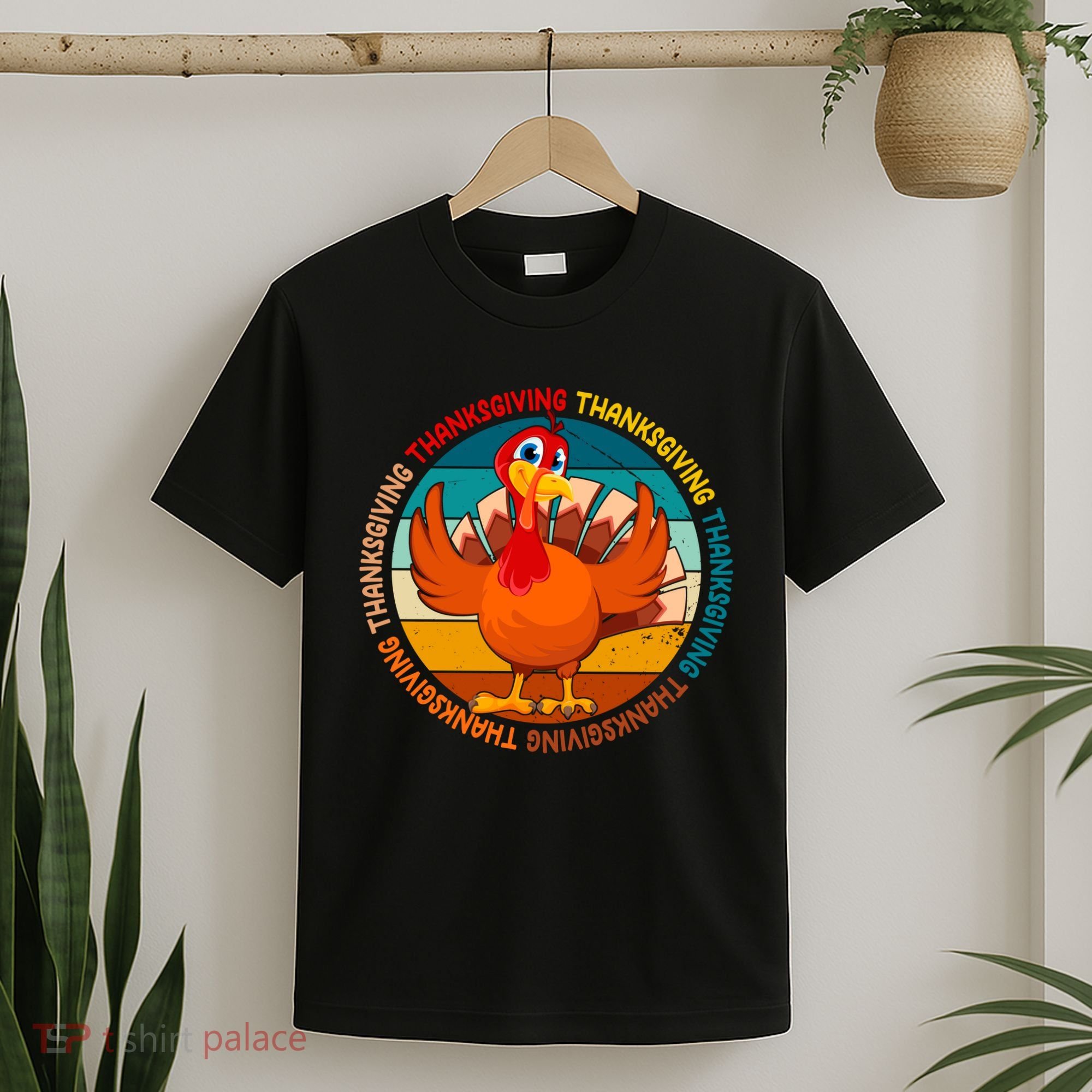 Thanksgiving Turkey Retro Sunset Holiday T-Shirt