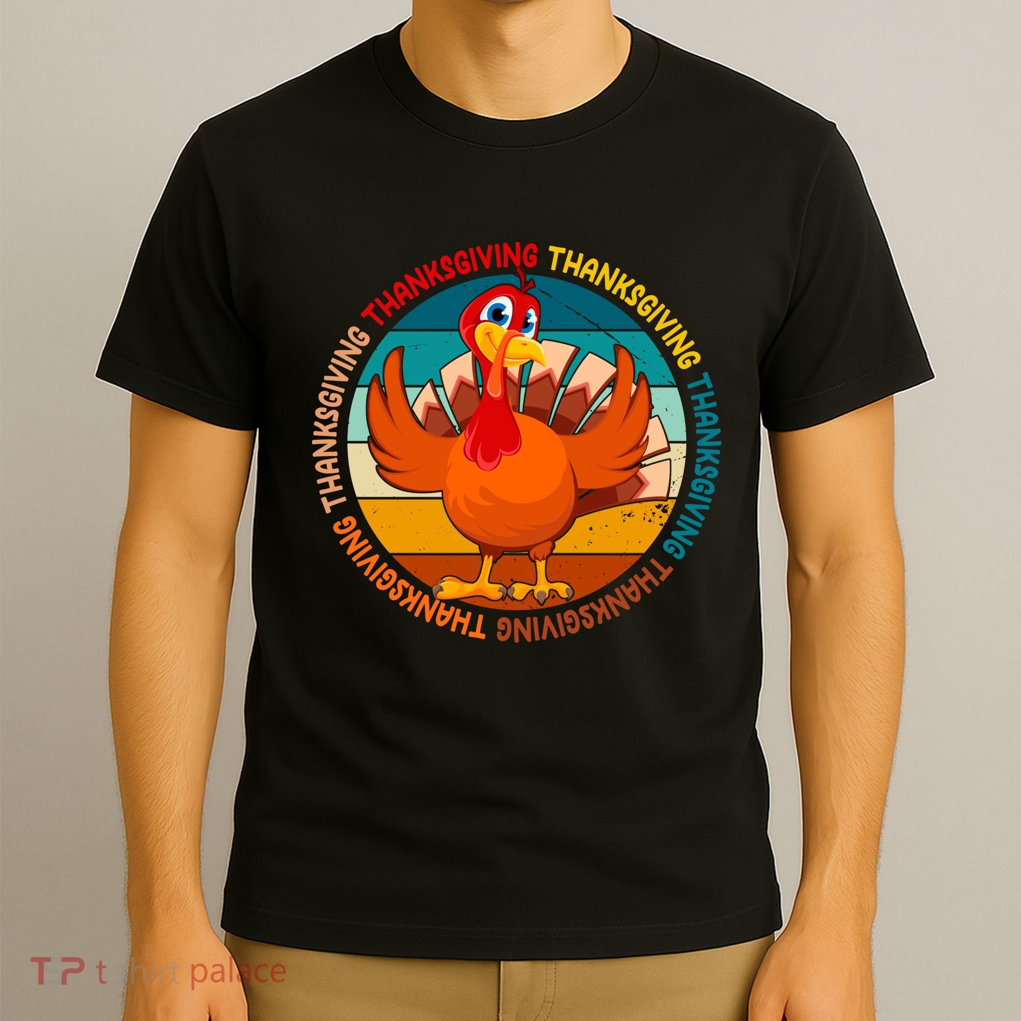 Thanksgiving Turkey Retro Sunset Holiday T-Shirt