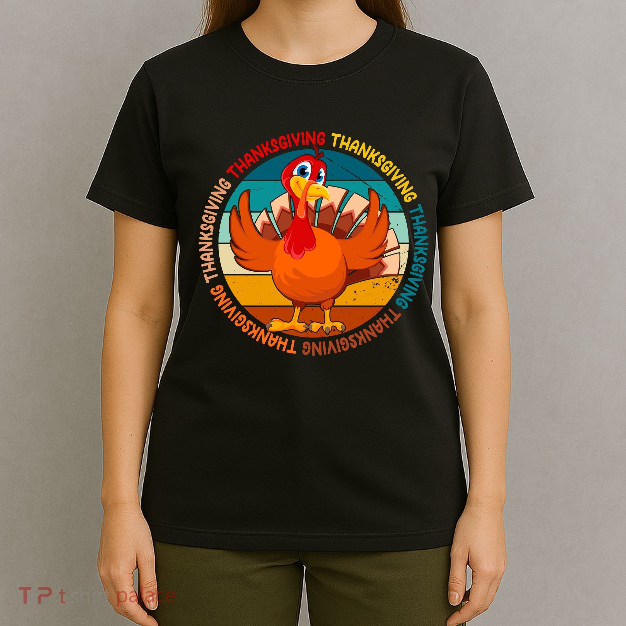 Thanksgiving Turkey Retro Sunset Holiday T-Shirt
