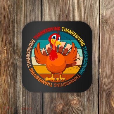 Thanksgiving Turkey Retro Sunset Holiday Coaster