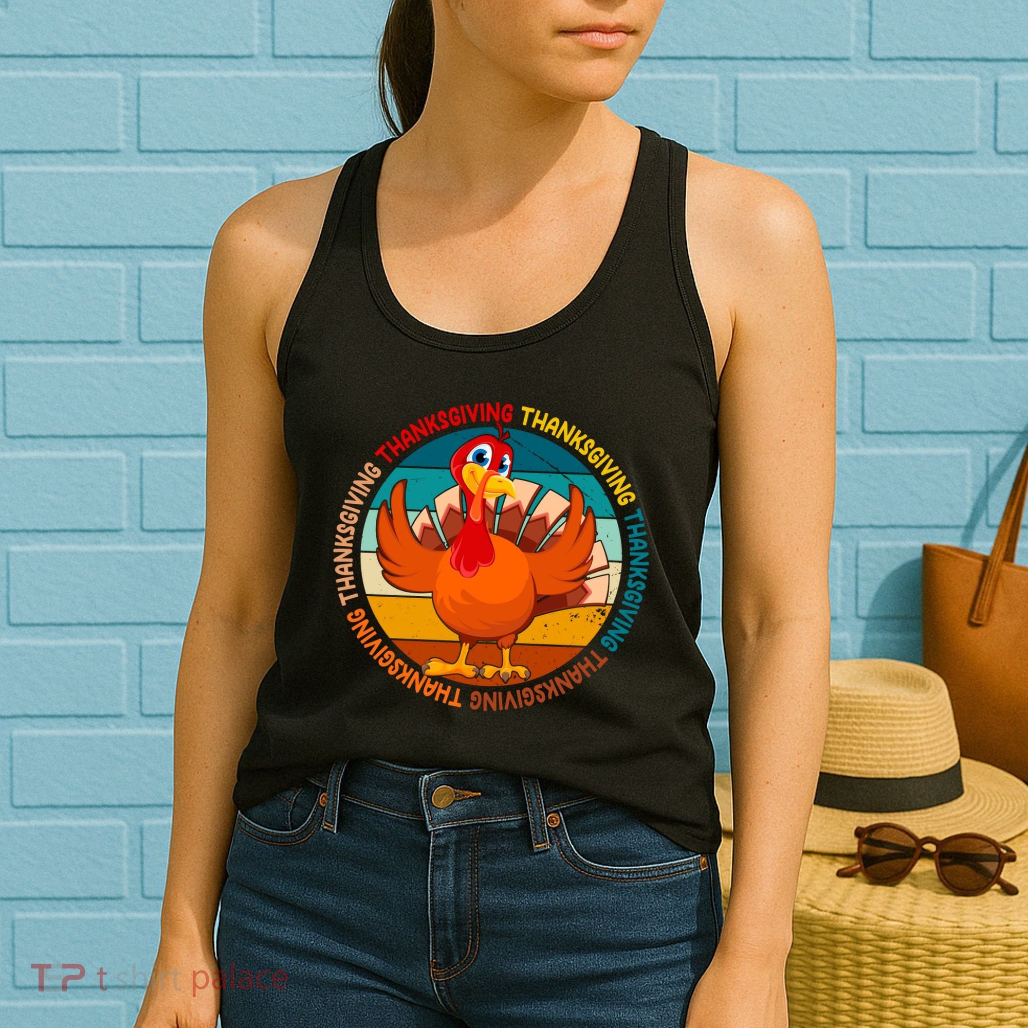 Thanksgiving Turkey Retro Sunset Holiday Women's Tank Top