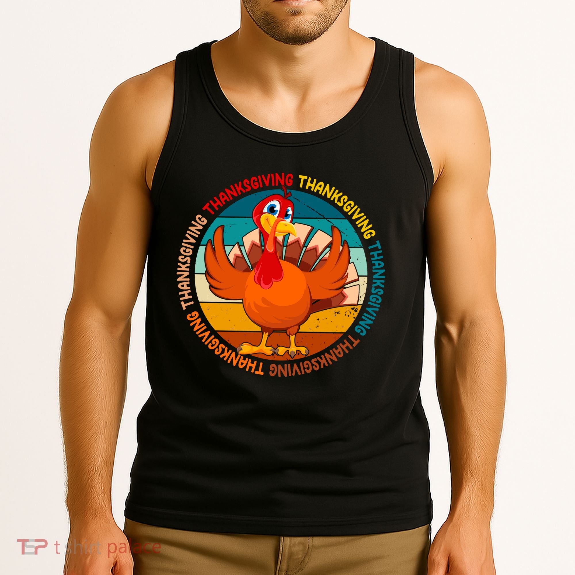 Thanksgiving Turkey Retro Sunset Holiday Tank Top