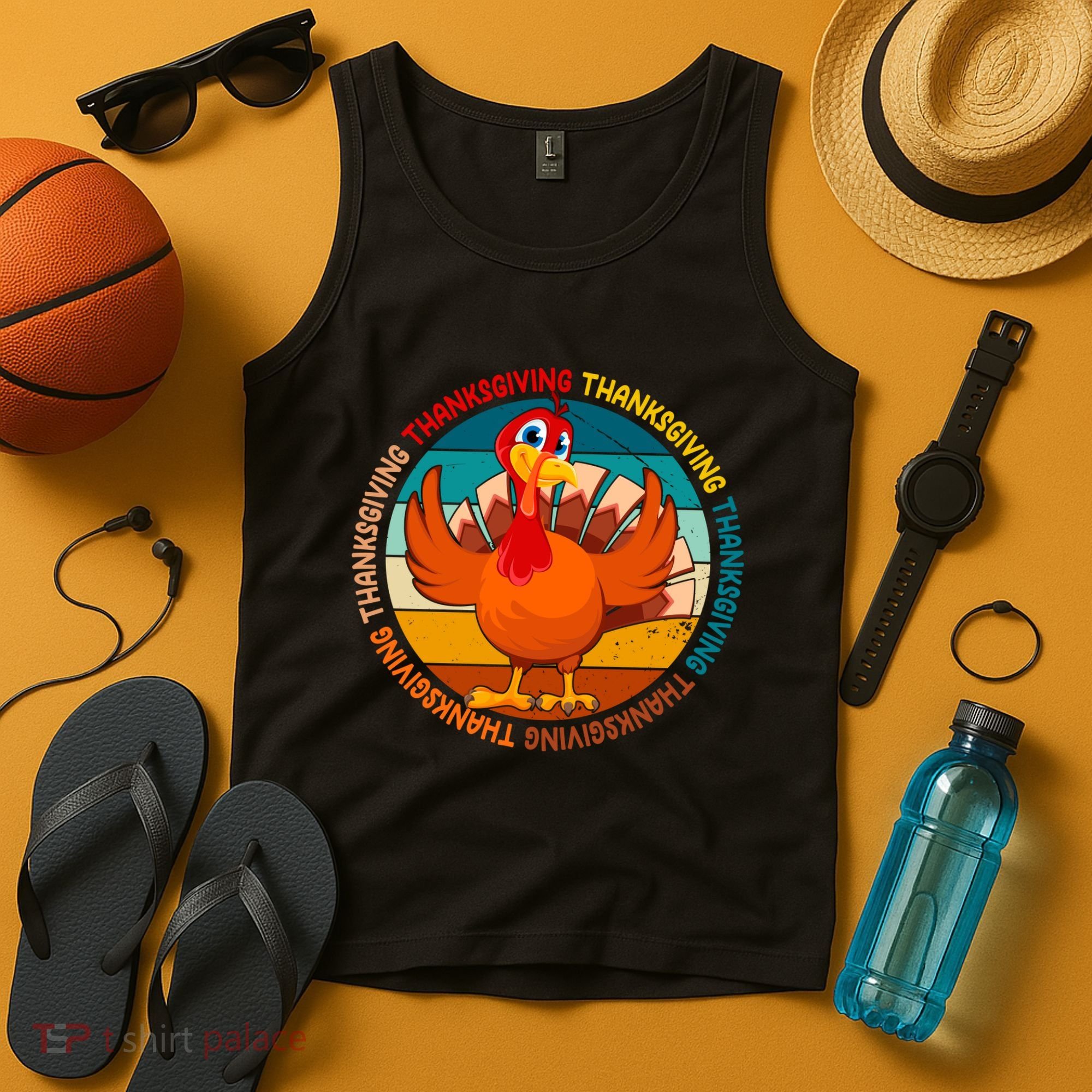Thanksgiving Turkey Retro Sunset Holiday Tank Top