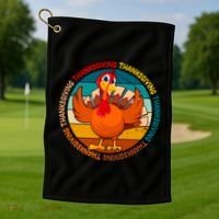 Thanksgiving Turkey Retro Sunset Holiday Golf Towel thumb 1