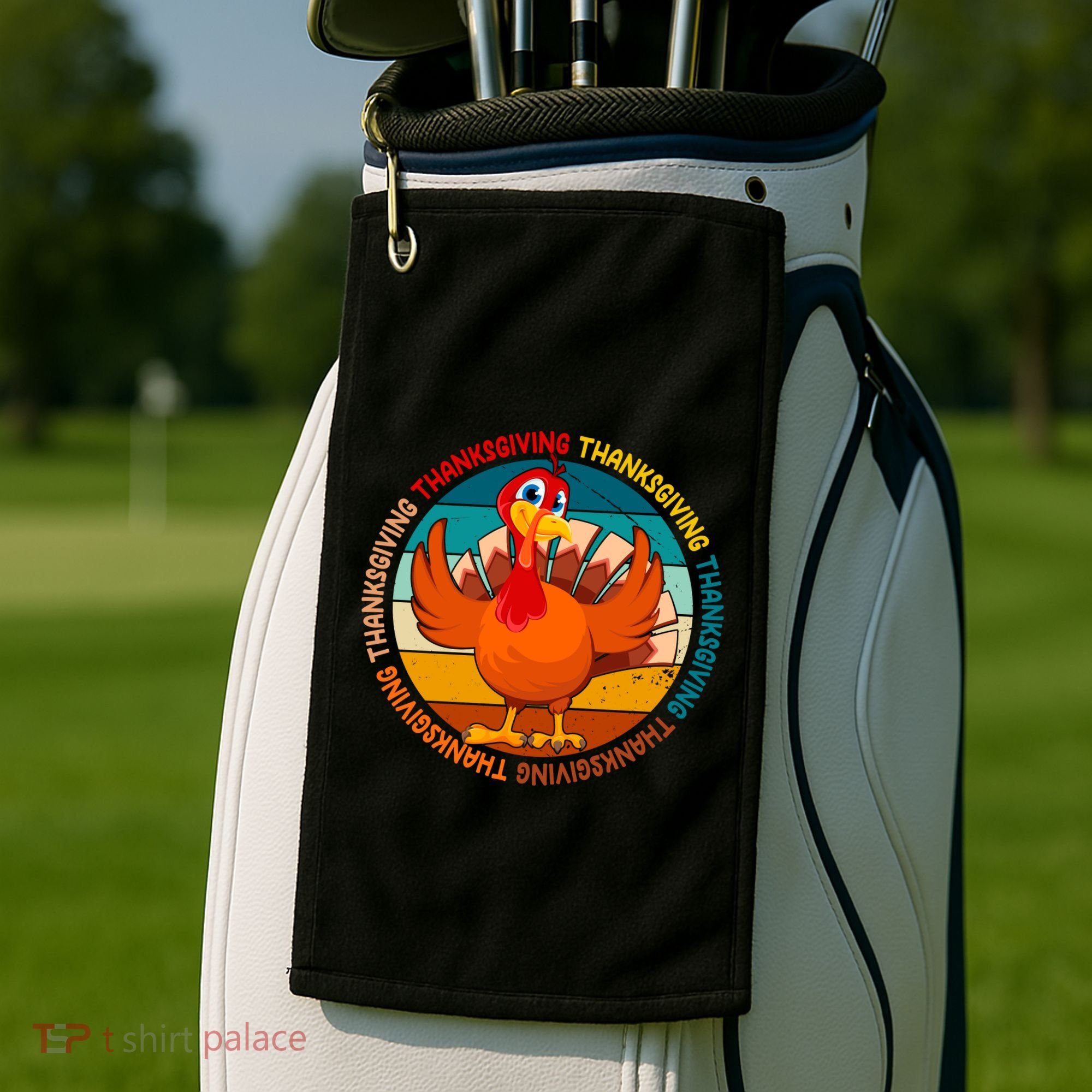 Thanksgiving Turkey Retro Sunset Holiday Golf Towel