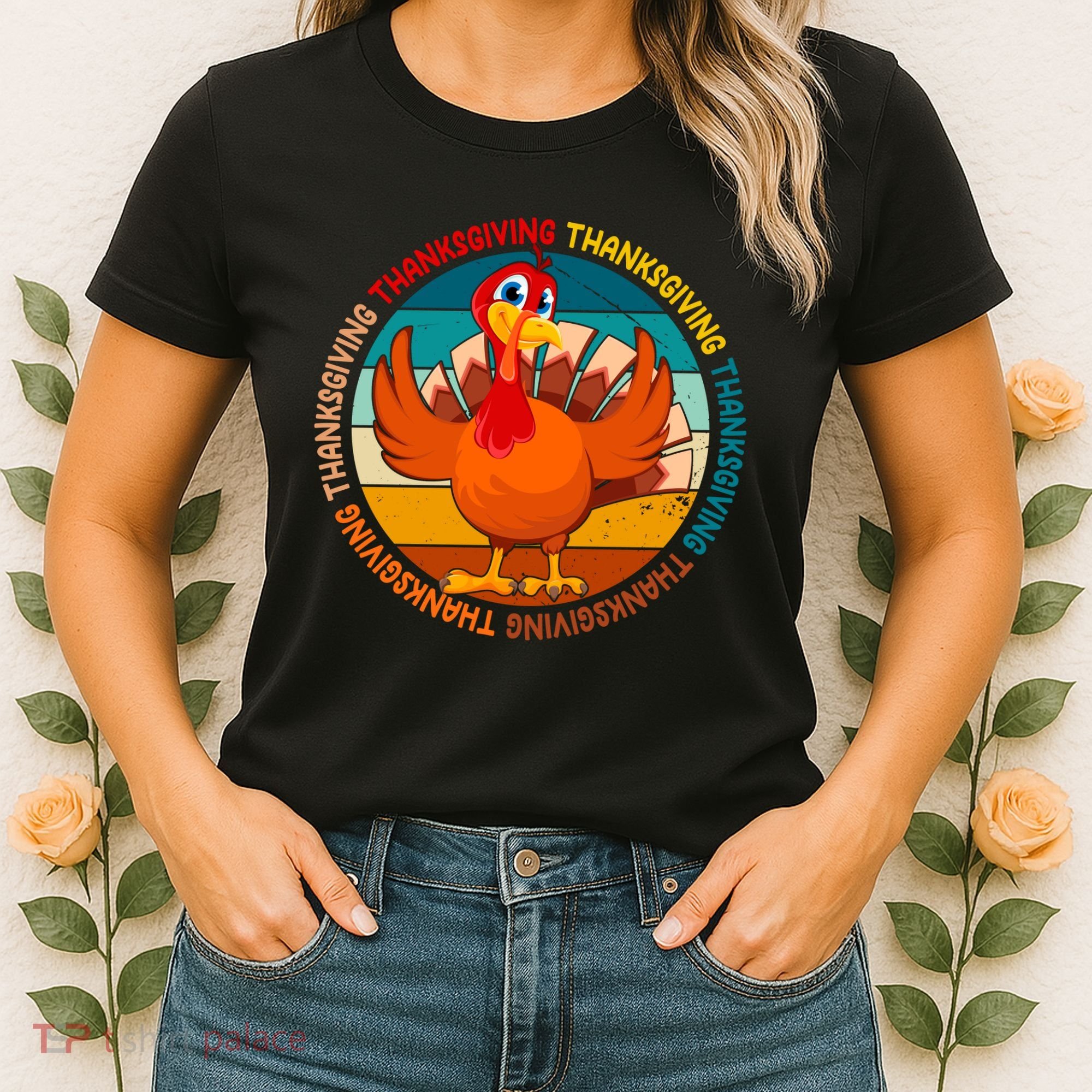 Thanksgiving Turkey Retro Sunset Holiday Women's T-Shirt