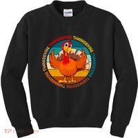 Thanksgiving Turkey Retro Sunset Holiday Kids Sweatshirt thumb 0