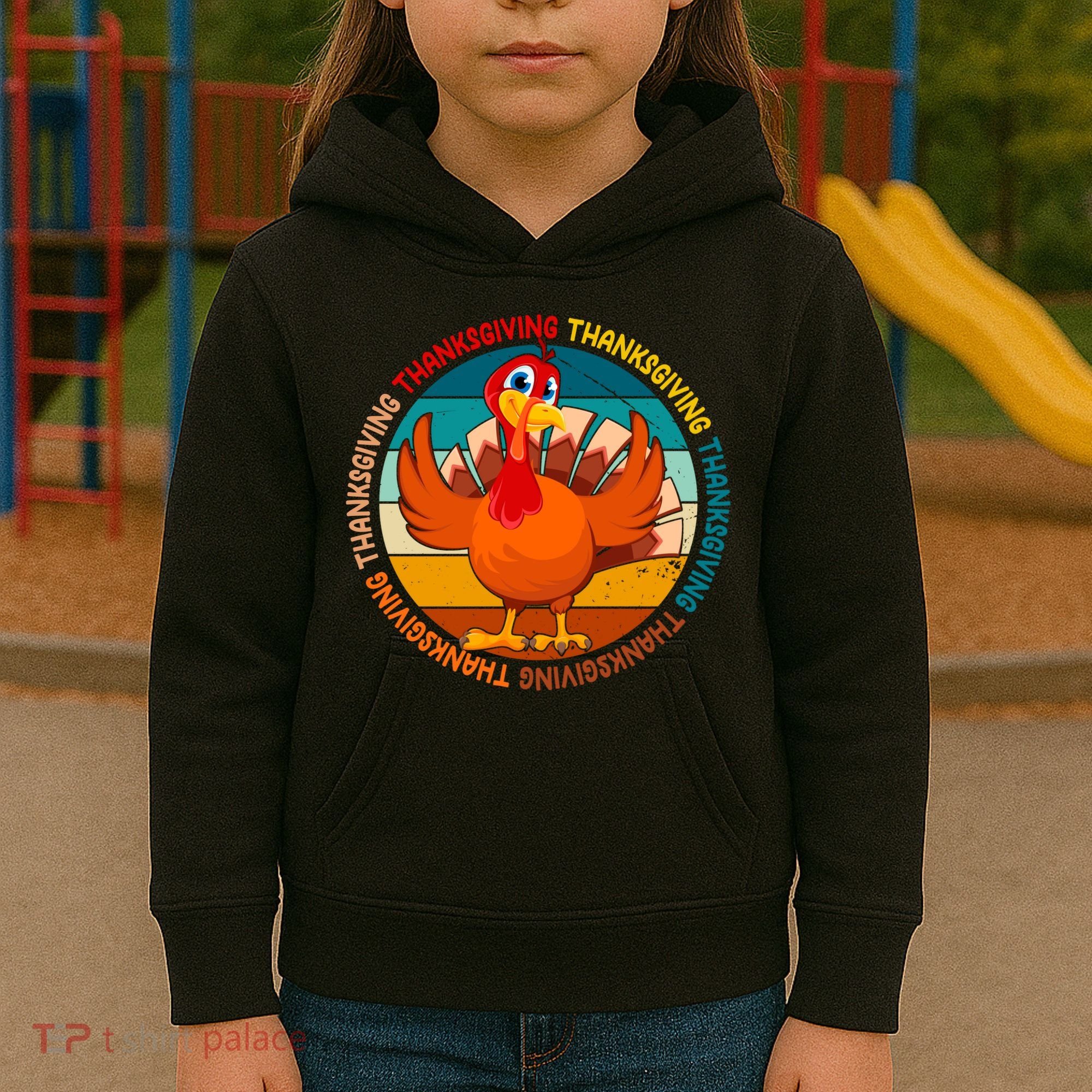 Thanksgiving Turkey Retro Sunset Holiday Kids Hoodie