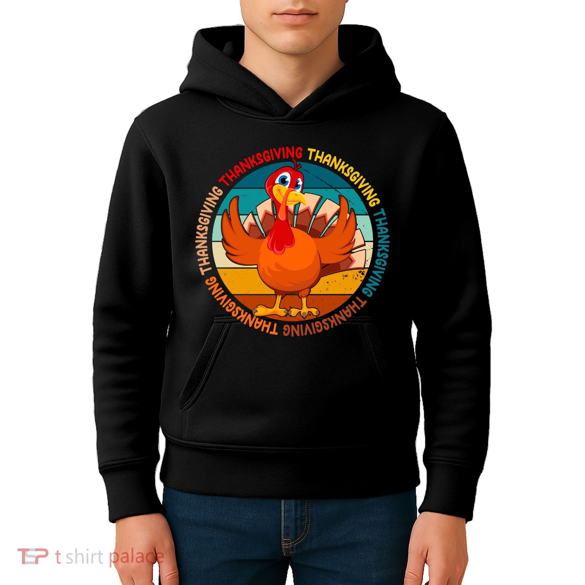 Thanksgiving Turkey Retro Sunset Holiday Kids Hoodie