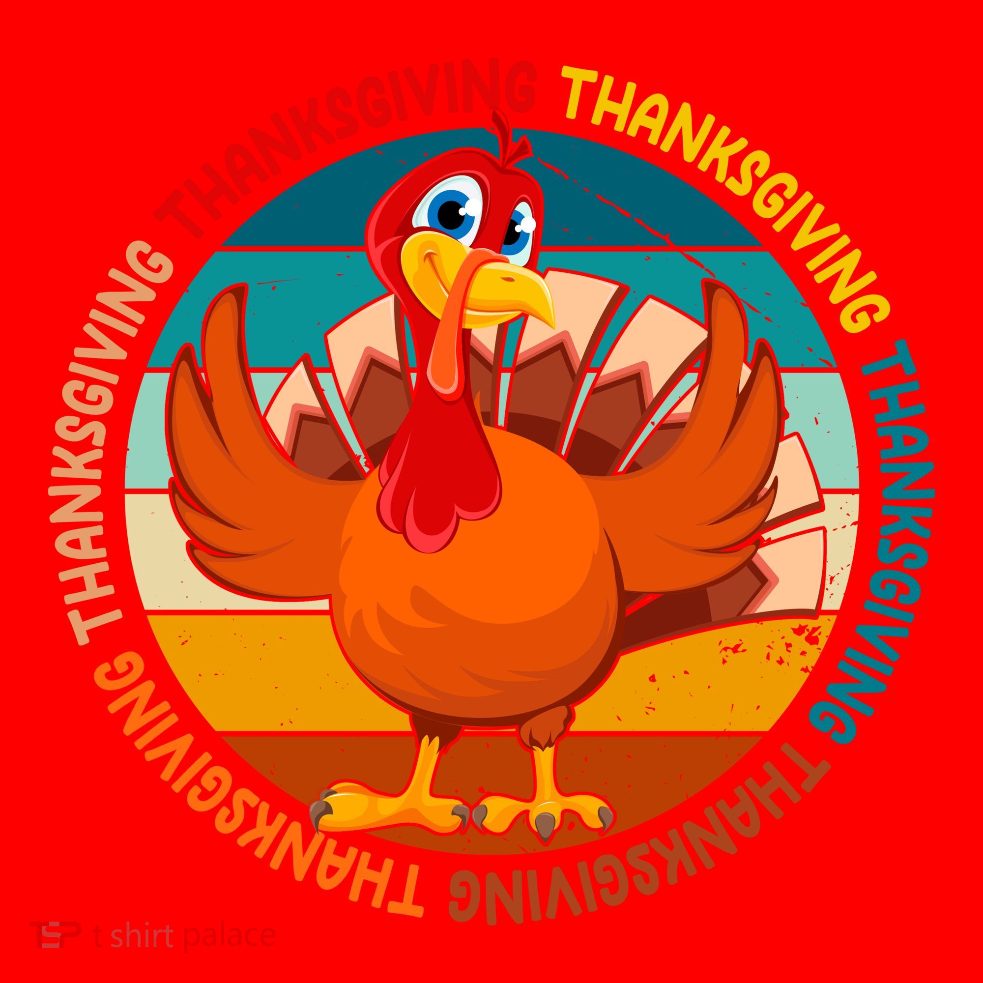 Thanksgiving Turkey Retro Sunset Holiday Santa Hat
